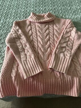Preswick & Moore Light Pink Cable Knit Turtleneck Sweater